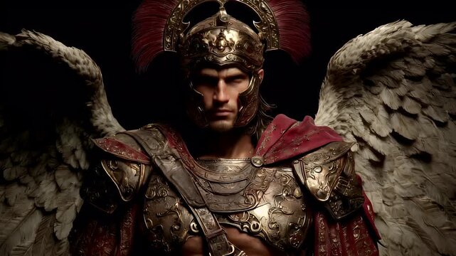 Fantasy wallpaper. A detailed digital artwork depicts a warrior in a regal pose. The warrior wears ornate, metallic armor with intricate designs and patterns, predominantly gold and red.