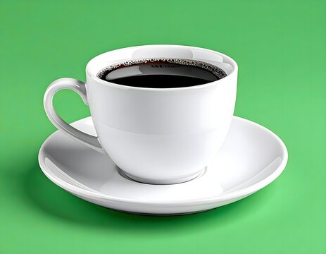 White Coffee Cup and Saucer on Green