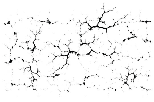 Vector illustration of cracked wall texture with distressed fracture details and damaged surface effect. Great for grunge backgrounds, destruction themes, comic overlays, and game design assets.
