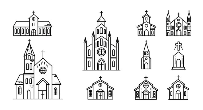 Collection of Church Building Line Art Icons