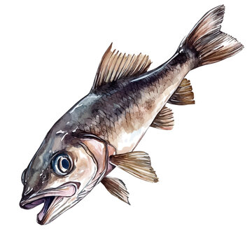 Haddock, watercolor painting vector, isolated on a white background.