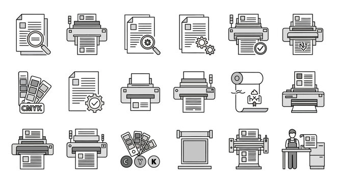 Printing and Document Management Vector Icons Set