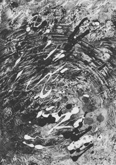 Fototapeta premium Abstract black and white acrylic painting with swirling spiral energy, dynamic brushwork and organic forms.
