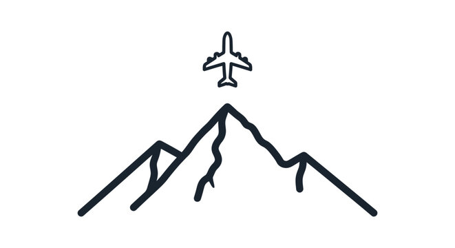Airplane flying over mountain peak.