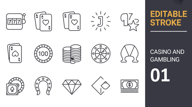 Editable Stroke Casino and Gambling Icons Collection