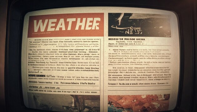 Vintage teletext weather forecast page on old television screen