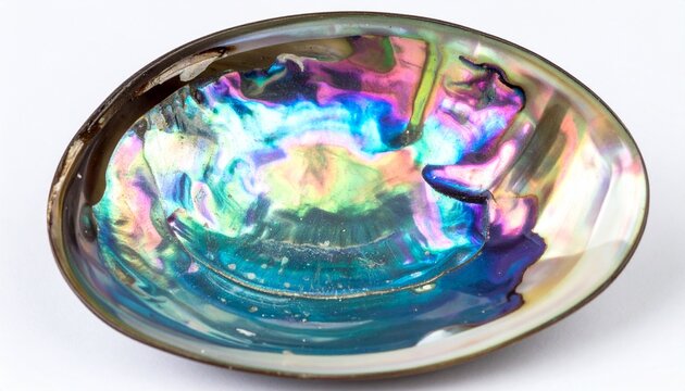 Close-up of iridescent abalone shell interior with mother-of-pearl shine