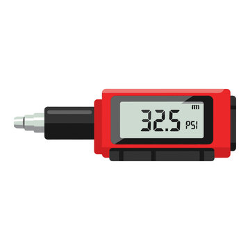 Digital Tire Pressure Gauge with Red Casing and LCD Display Showing 32