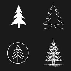 Obraz premium Set of Four Stylized White Pine Tree Illustrations and Icons on a Dark Background