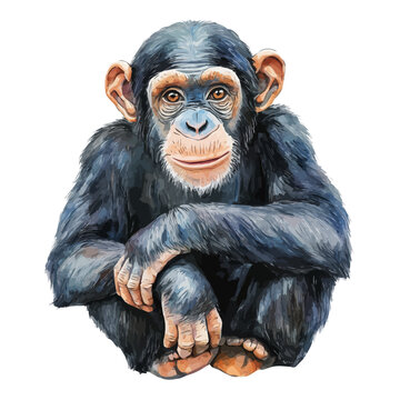 watercolor vector of Chimpanzee, isolated on a white background.