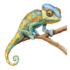 Chameleon, watercolor drawing vector, isolated on a white background. © nexora