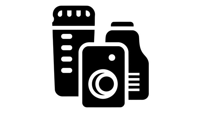 Film prop replica icon with camera, canister, and bottle