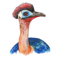 Naklejka premium Cassowary, watercolor drawing vector, isolated on a white background.