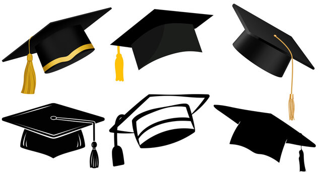 Collection of Graduation Cap Illustrations with Tassels for University Commencement and Academic Achievement