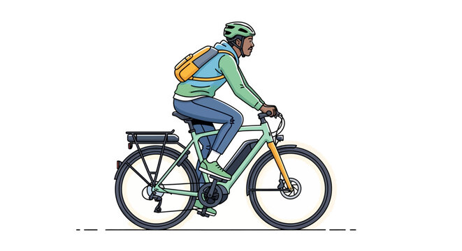 Man riding an electric bicycle for an urban commute vector illustration