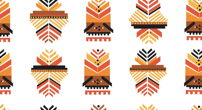 Seamless ethnic geometric pattern with tribal motifs on white background