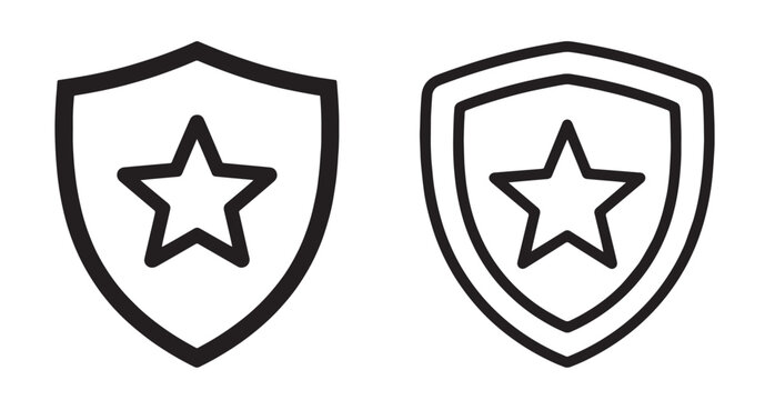 Star Shield Protection Badge Vector, Two black shield icons with star shapes on white background