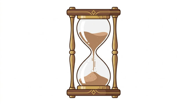 Antique wooden hourglass with sand flowing through the middle.