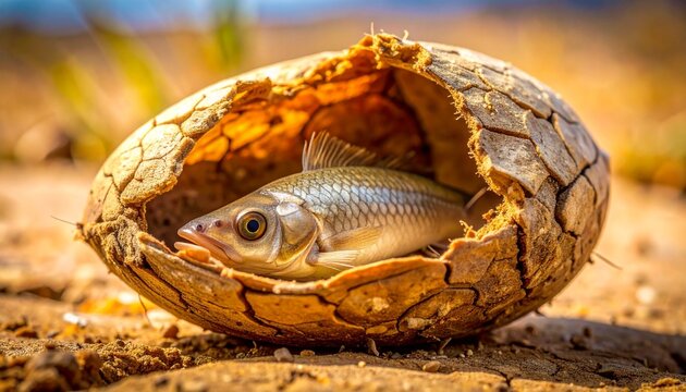 Close-up of lungfish in aestivation cocoon during dry season