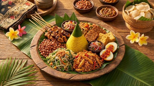 Traditional Indonesian Nasi Tumpeng feast