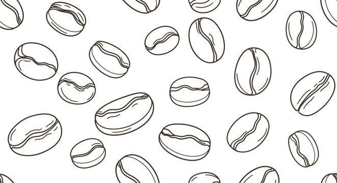 Hand Drawn Outline Coffee Beans Seamless Vector Pattern