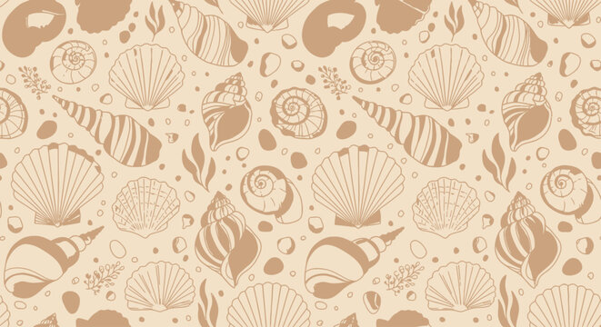 Vintage Hand Drawn Seashell Seamless Pattern for Textile and Wallpaper Design