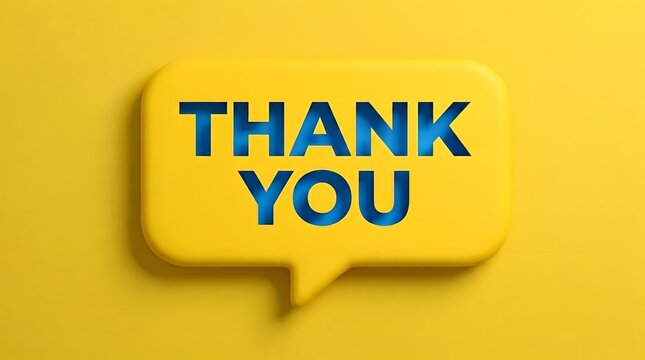 Yellow speech bubble with blue thank you text
