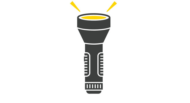 Black flashlight with yellow light beam.