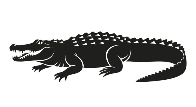 Black silhouette of a crocodile animal.