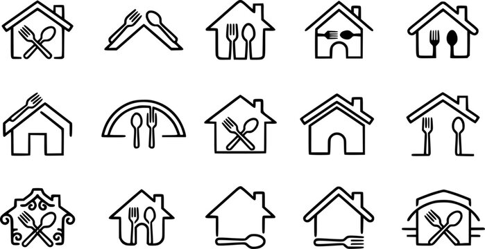 House Restaurant Food Icons Set.