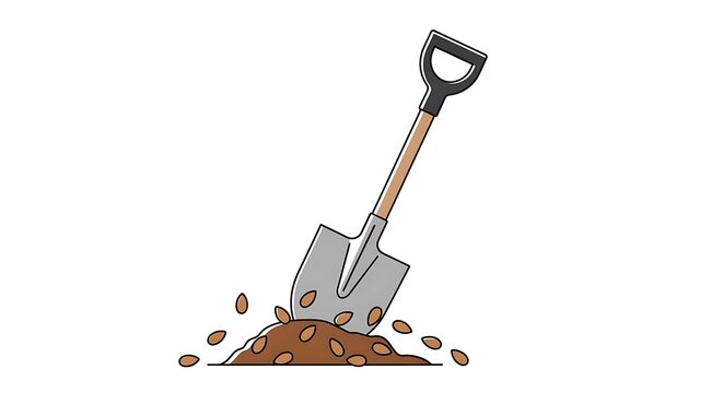 Illustration of a shovel digging into a pile of dirt.