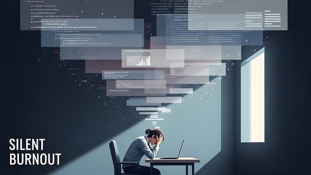 Businessman experiencing silent burnout at work.