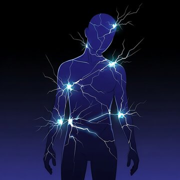 Electric body with glowing blue sparks.