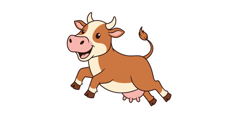 Fototapeta premium Cartoon Brown Cow Running Freely Outdoors.