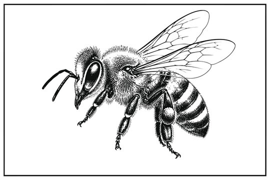 Black and yellow bee flying with detailed wings and legs Vector
