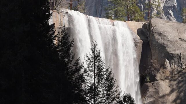 Looking up at the amazing Vernal Falls at Yosemite National Park in California.