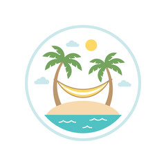 Fototapeta premium Tropical island scene with hammock between palm trees