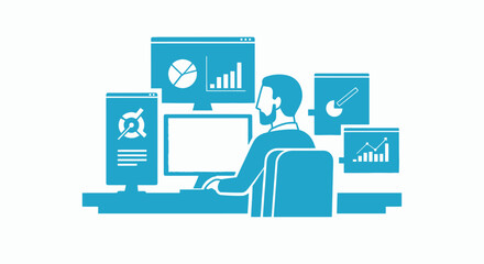 Fototapeta premium Businessman analyzing data on multiple computer screens