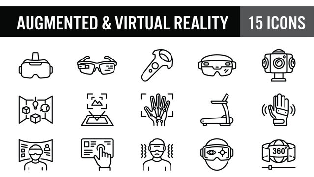 Augmented reality icon set with virtual reality symbols