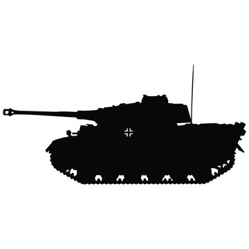 German armored panzer tank military vehicle silhouette vector line art illustration.