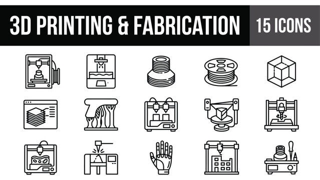 3D printing and fabrication icons set