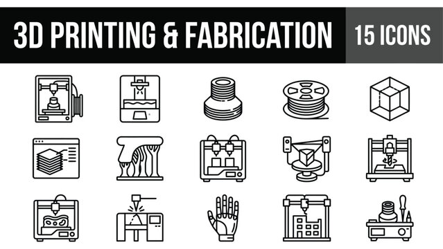 3D printing and fabrication icon set