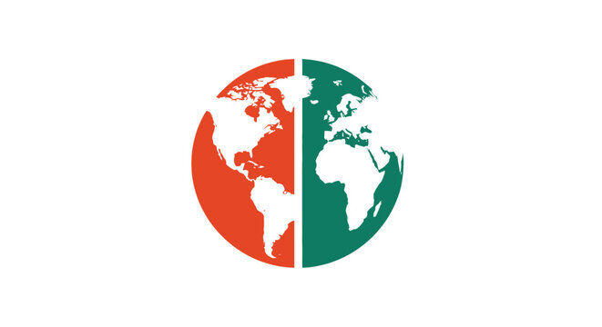 Globe Icon Divided World Map.