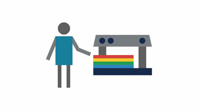 Worker operating industrial sorting or printing machine