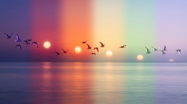  A sunset that lasts for hours, colors cycling slowly through the whole spectrum