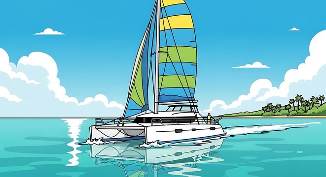 Sailing yacht in ocean.