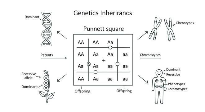 Genetics inheritance Punnett square diagram.