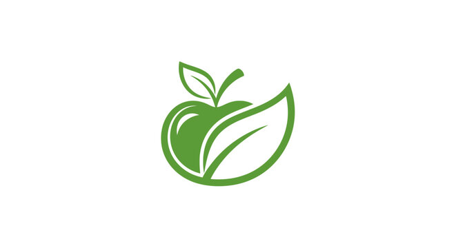 Green Apple Logo With Leaf.