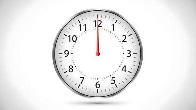 Analog clock with red hand on twelve.