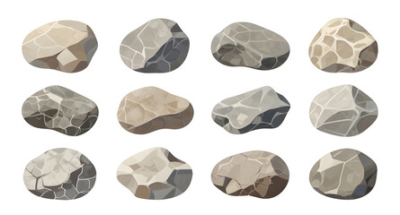 rocks, cartoon, stones, boulders, nature, geology, terrain, pebbles, fantasy, gameasset, outdoor, cliff, mineral, rugged, vector, illustration, isolated © zpixel
